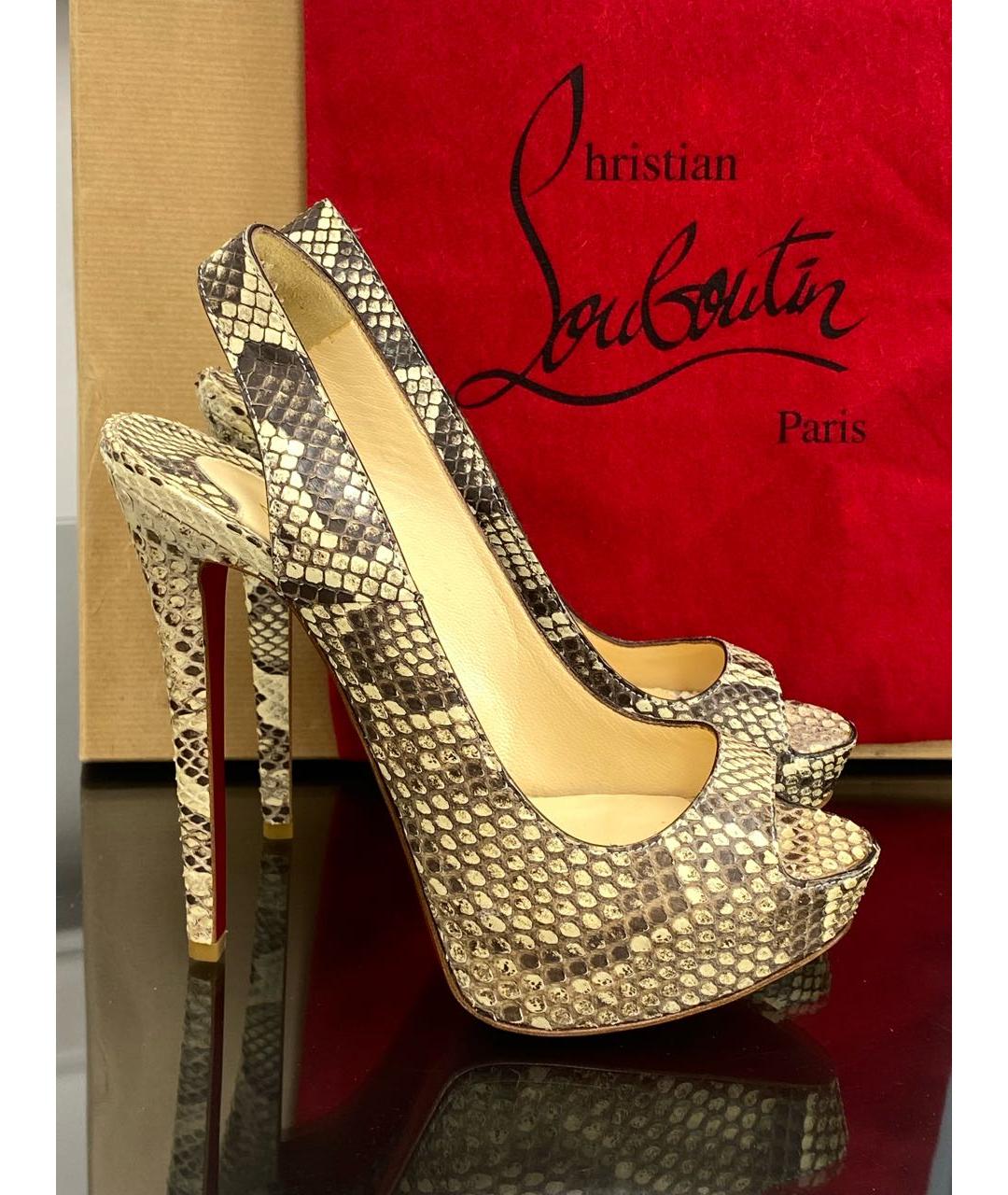 CHRISTIAN LOUBOUTIN Бежевые босоножки из экзотической кожи, фото 6