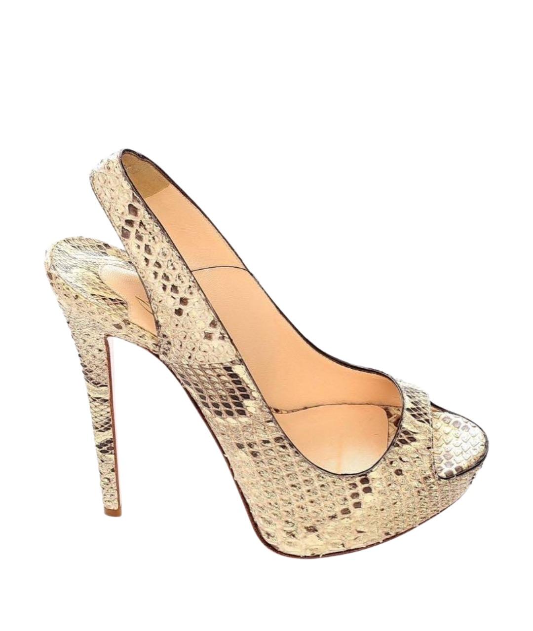 CHRISTIAN LOUBOUTIN Бежевые босоножки из экзотической кожи, фото 1