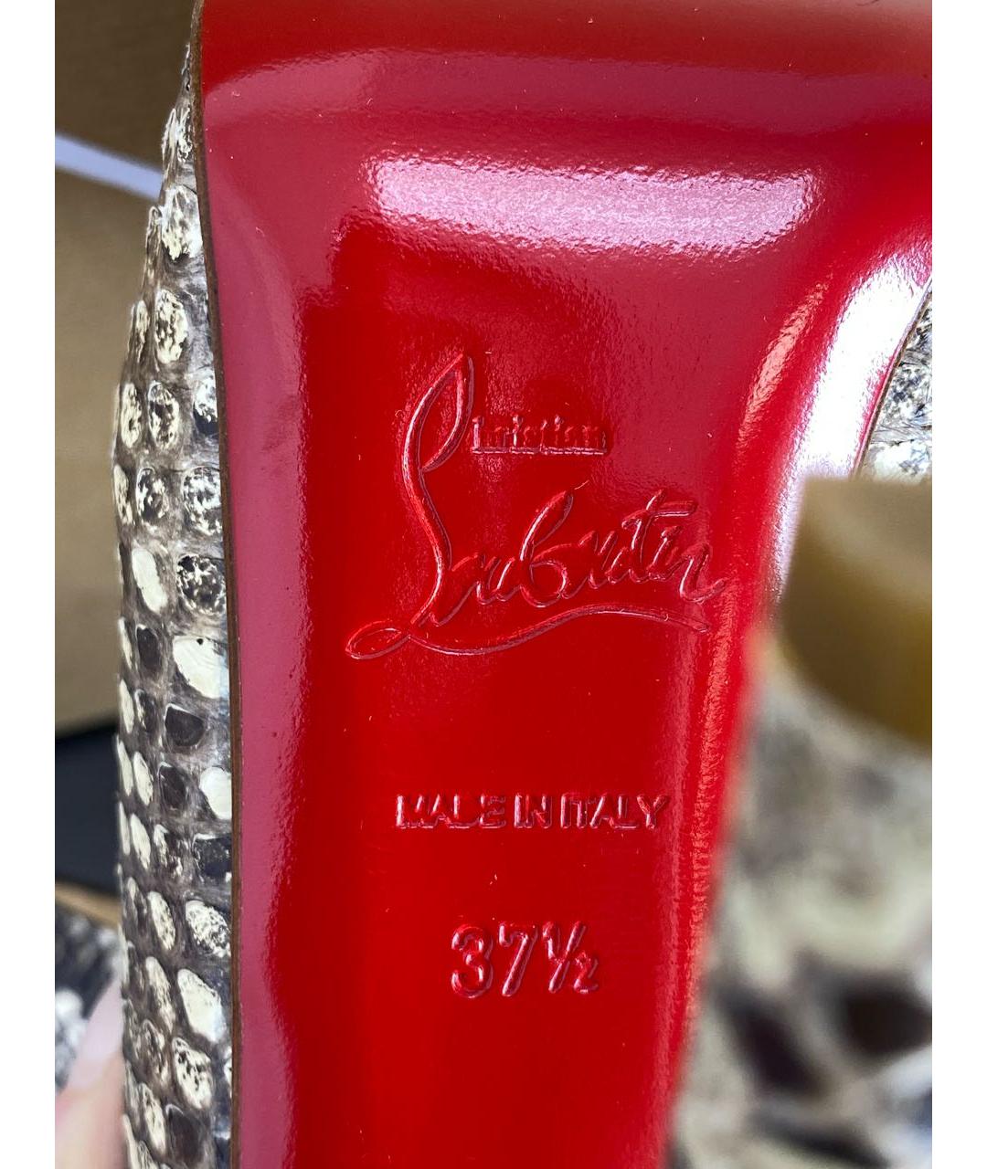 CHRISTIAN LOUBOUTIN Бежевые босоножки из экзотической кожи, фото 7