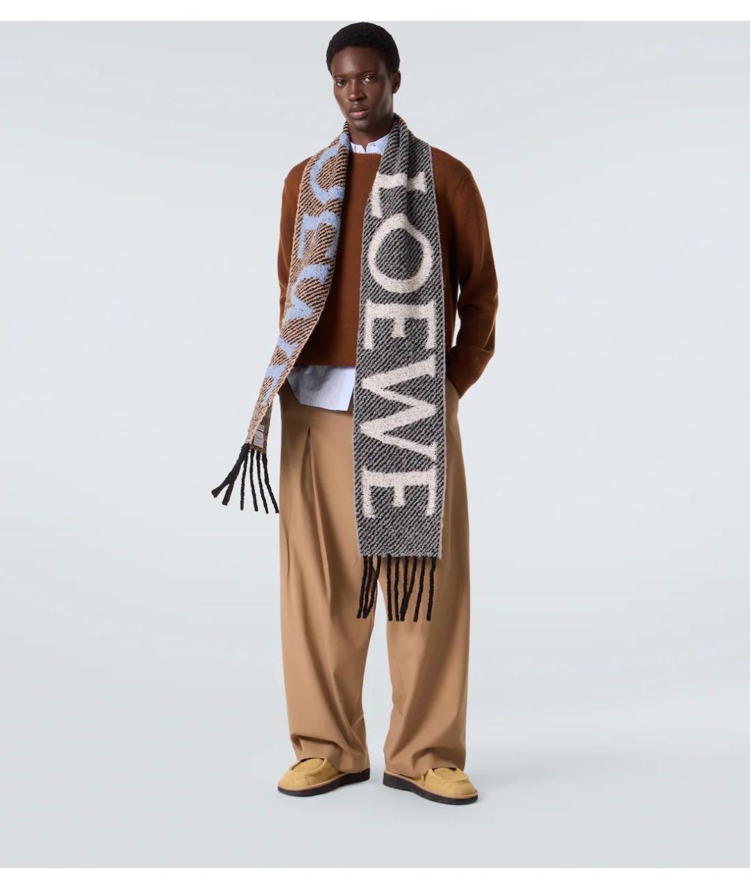 LOEWE Антрацитовый шерстяной шарф, фото 4