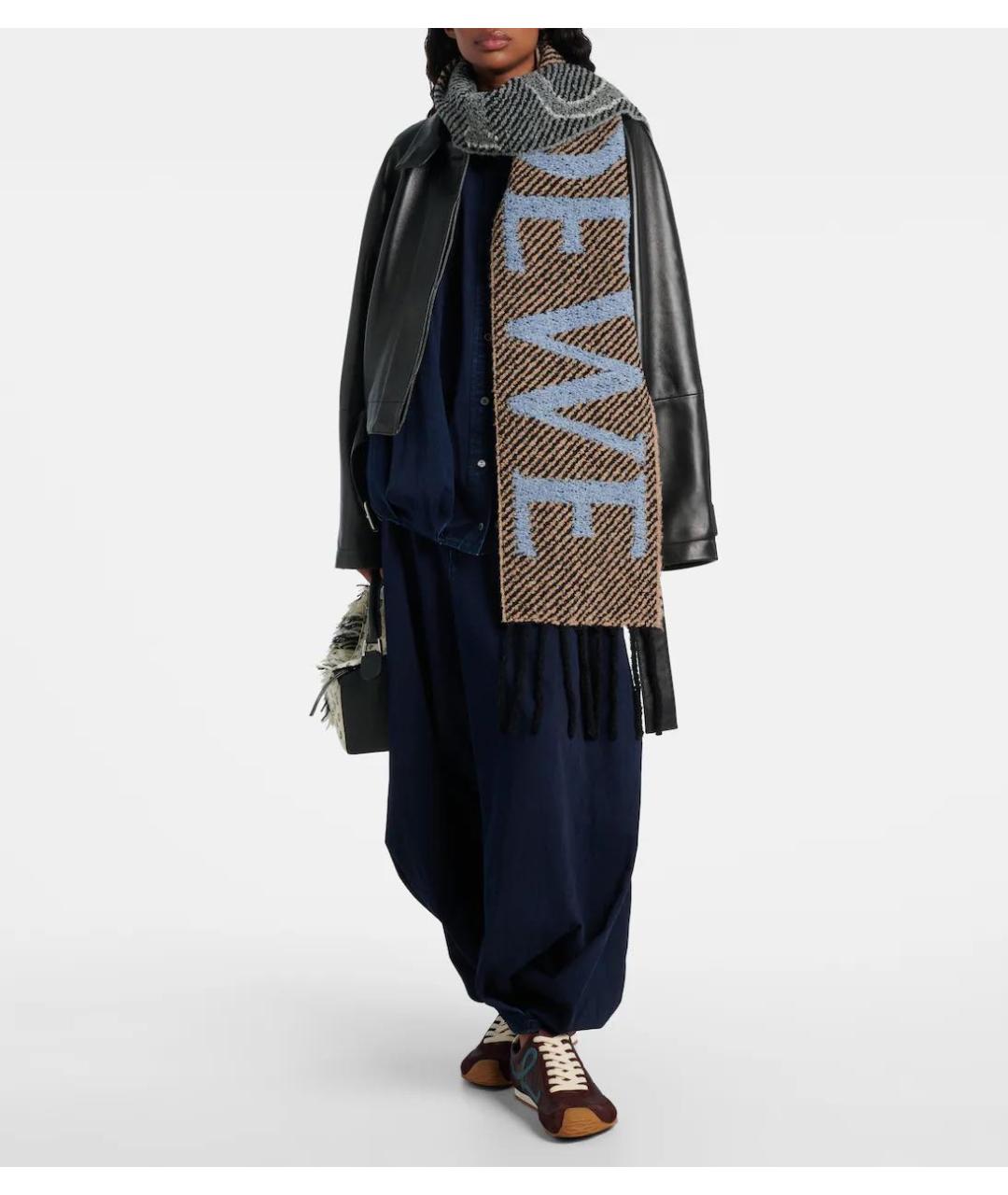 LOEWE Антрацитовый шерстяной шарф, фото 2