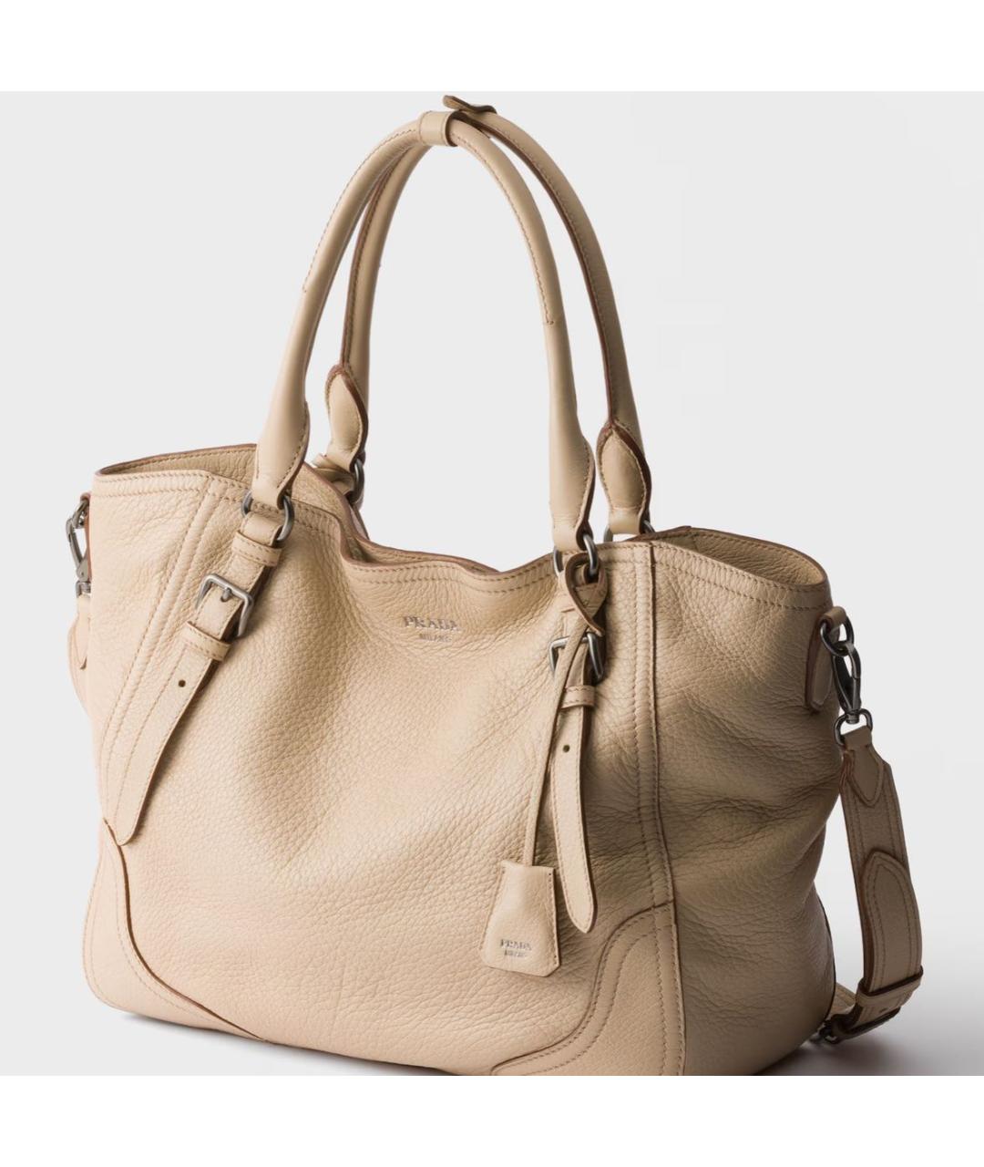 PRADA Бежевая кожаная сумка тоут, фото 3