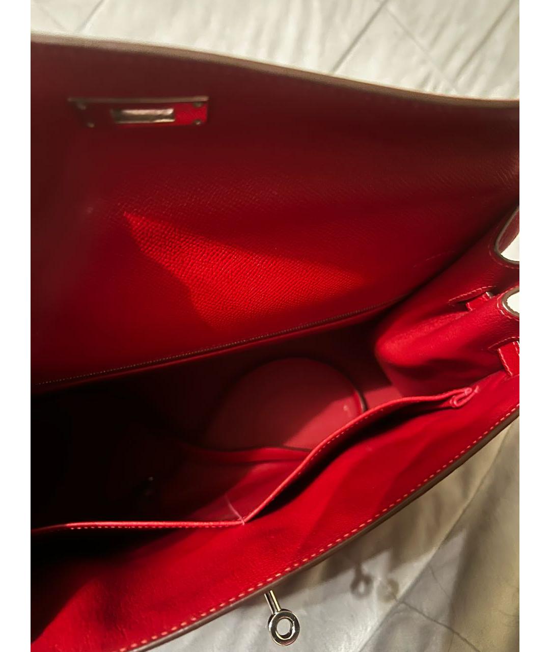 HERMES Красная кожаная сумка с короткими ручками, фото 6