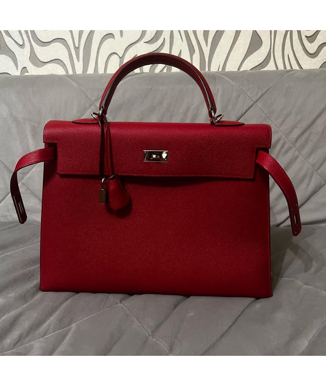 HERMES Красная кожаная сумка с короткими ручками, фото 7