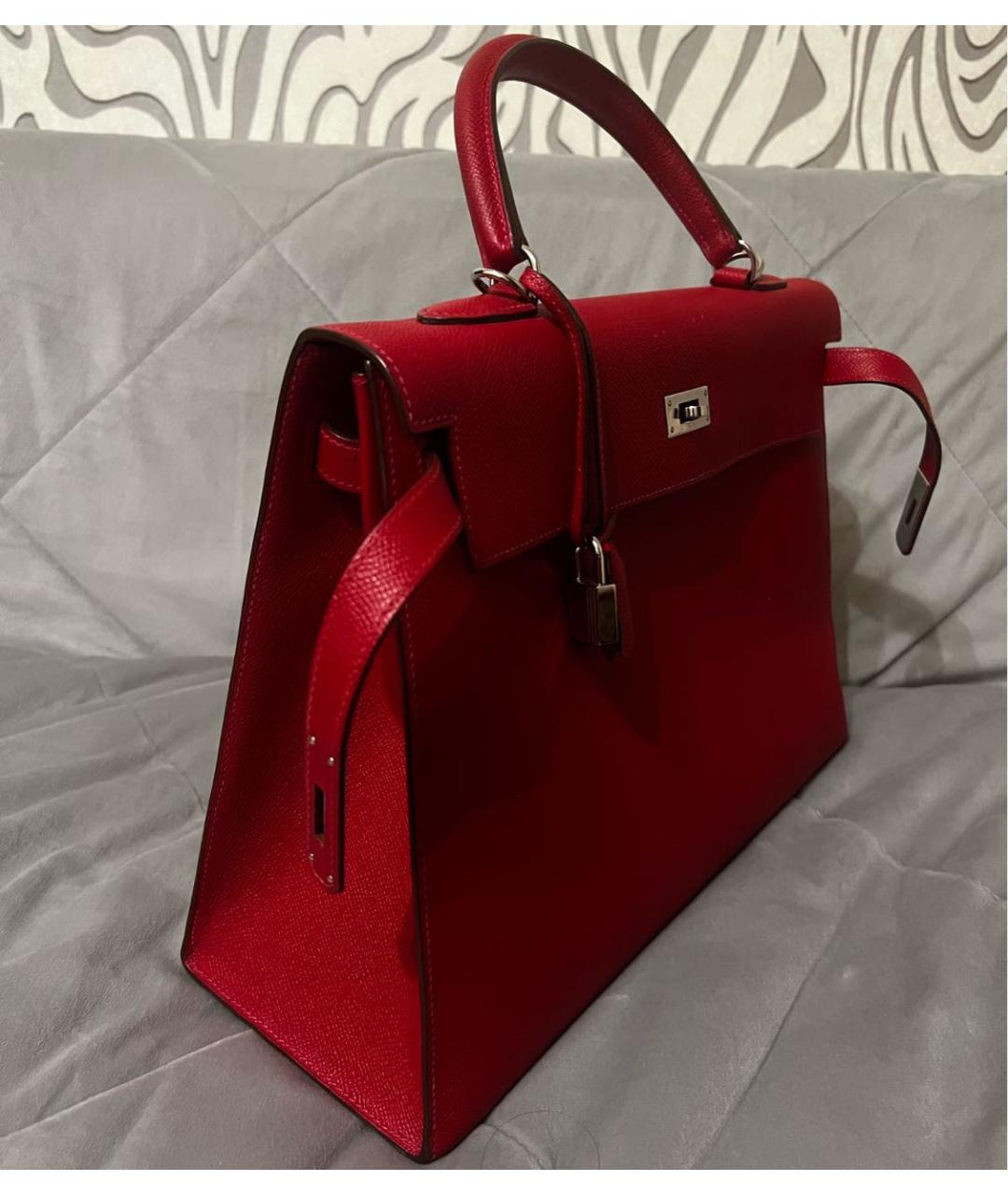 HERMES Красная кожаная сумка с короткими ручками, фото 2