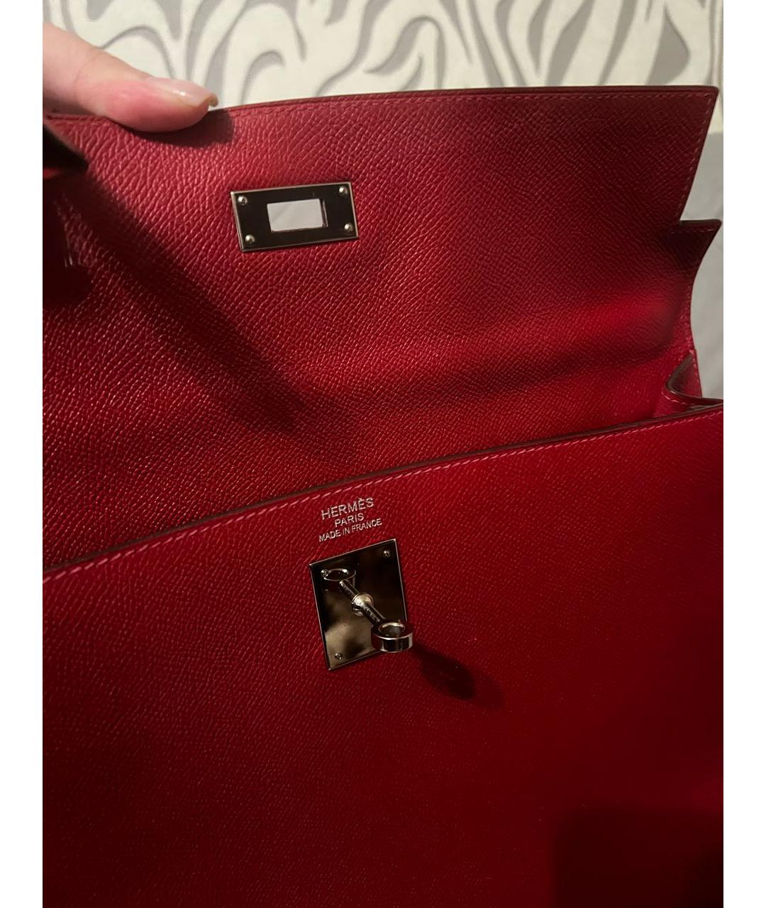 HERMES Красная кожаная сумка с короткими ручками, фото 4