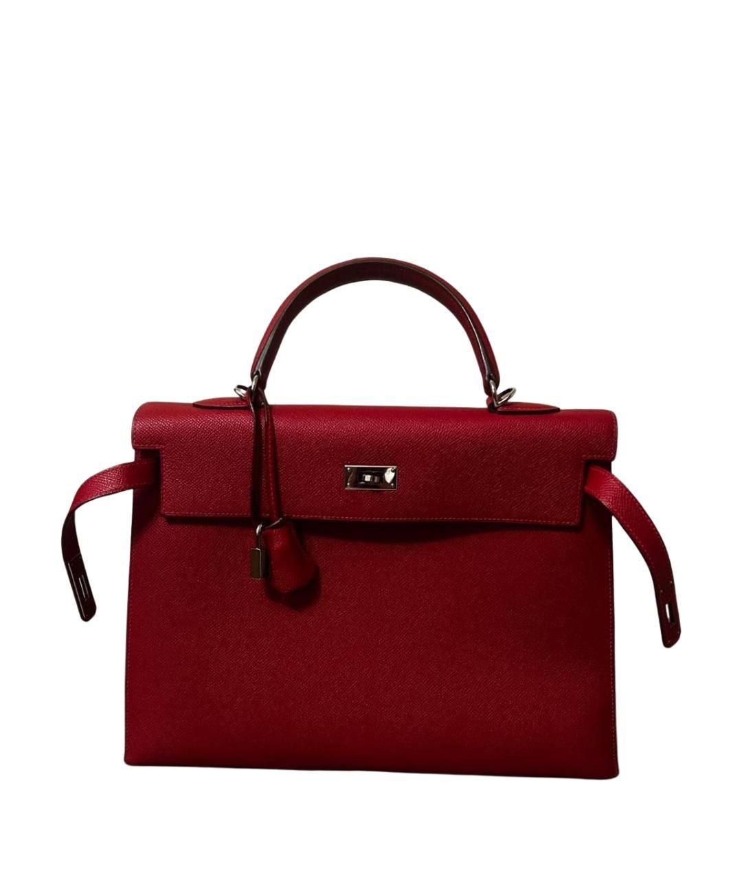 HERMES Красная кожаная сумка с короткими ручками, фото 1