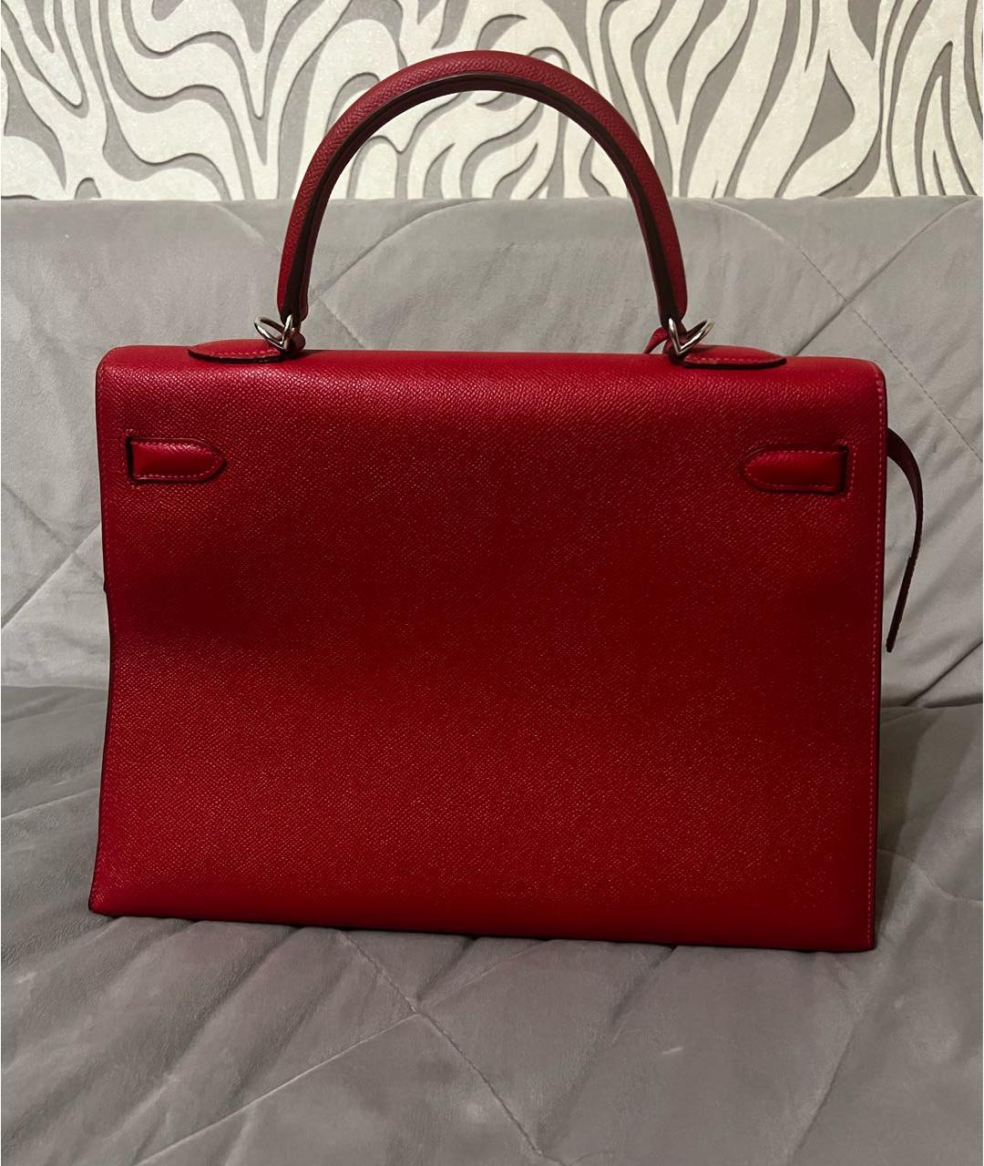 HERMES Красная кожаная сумка с короткими ручками, фото 3
