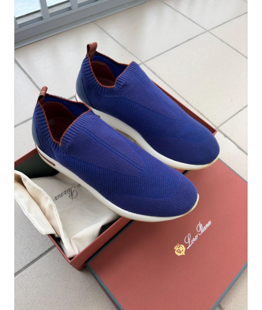 LORO PIANA Синие текстильные низкие кроссовки / кеды, фото 5