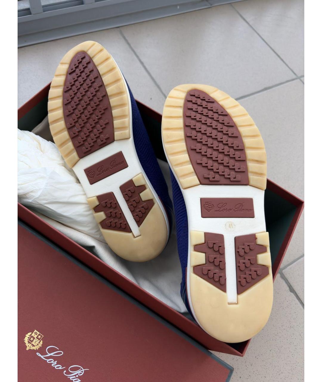 LORO PIANA Синие текстильные низкие кроссовки / кеды, фото 8