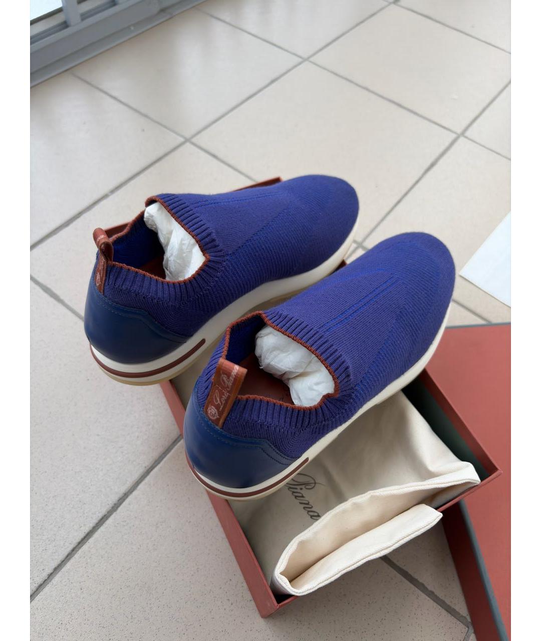 LORO PIANA Синие текстильные низкие кроссовки / кеды, фото 3