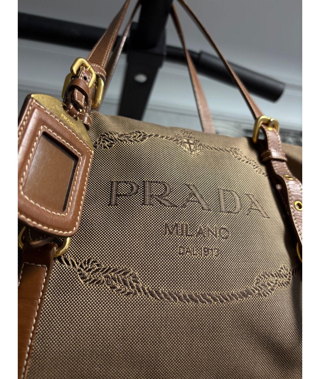 PRADA Коричневая тканевая сумка с короткими ручками, фото 5