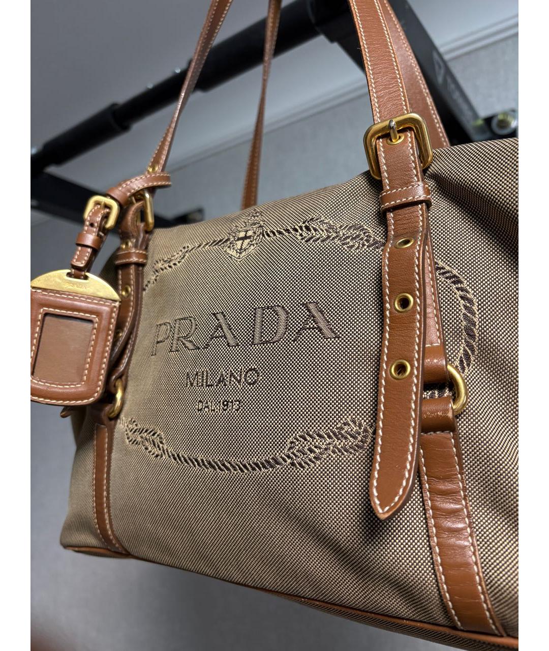 PRADA Коричневая тканевая сумка с короткими ручками, фото 2