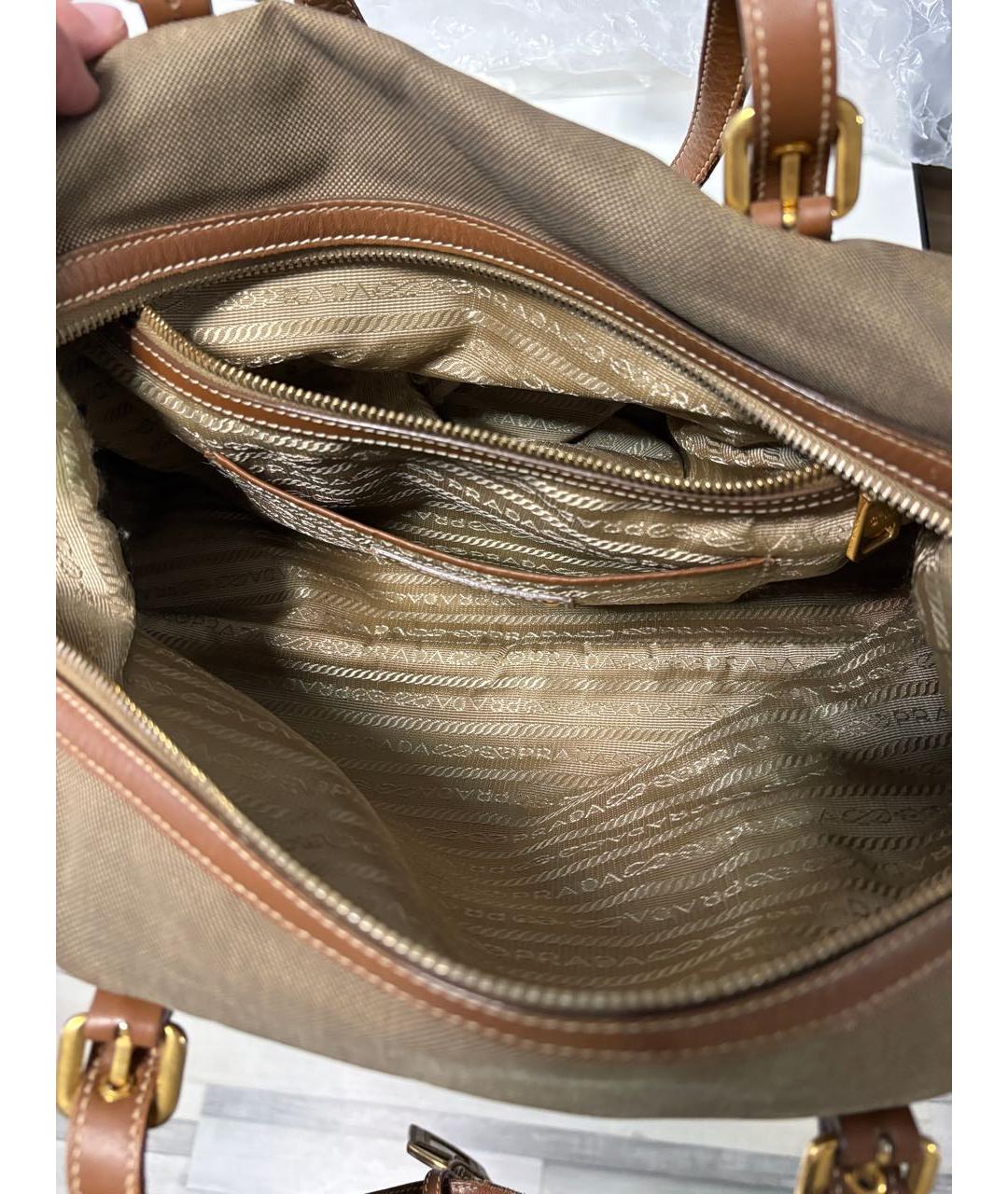 PRADA Коричневая тканевая сумка с короткими ручками, фото 7