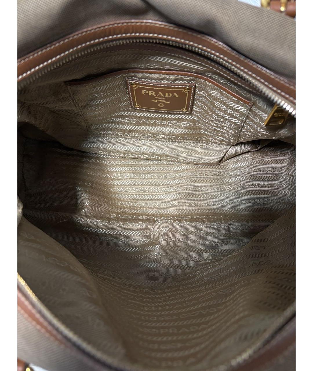 PRADA Коричневая тканевая сумка с короткими ручками, фото 4