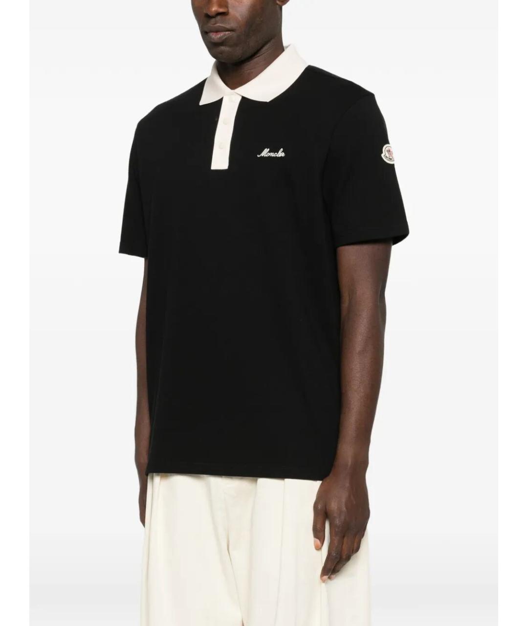MONCLER Черное хлопковое поло с коротким рукавом, фото 2