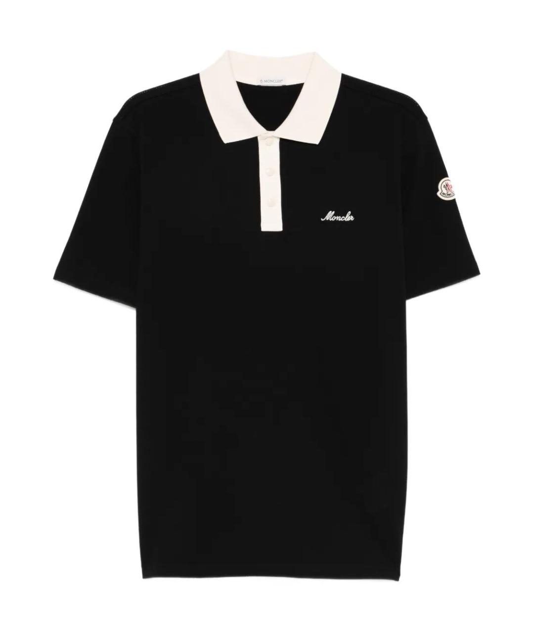 MONCLER Черное хлопковое поло с коротким рукавом, фото 1