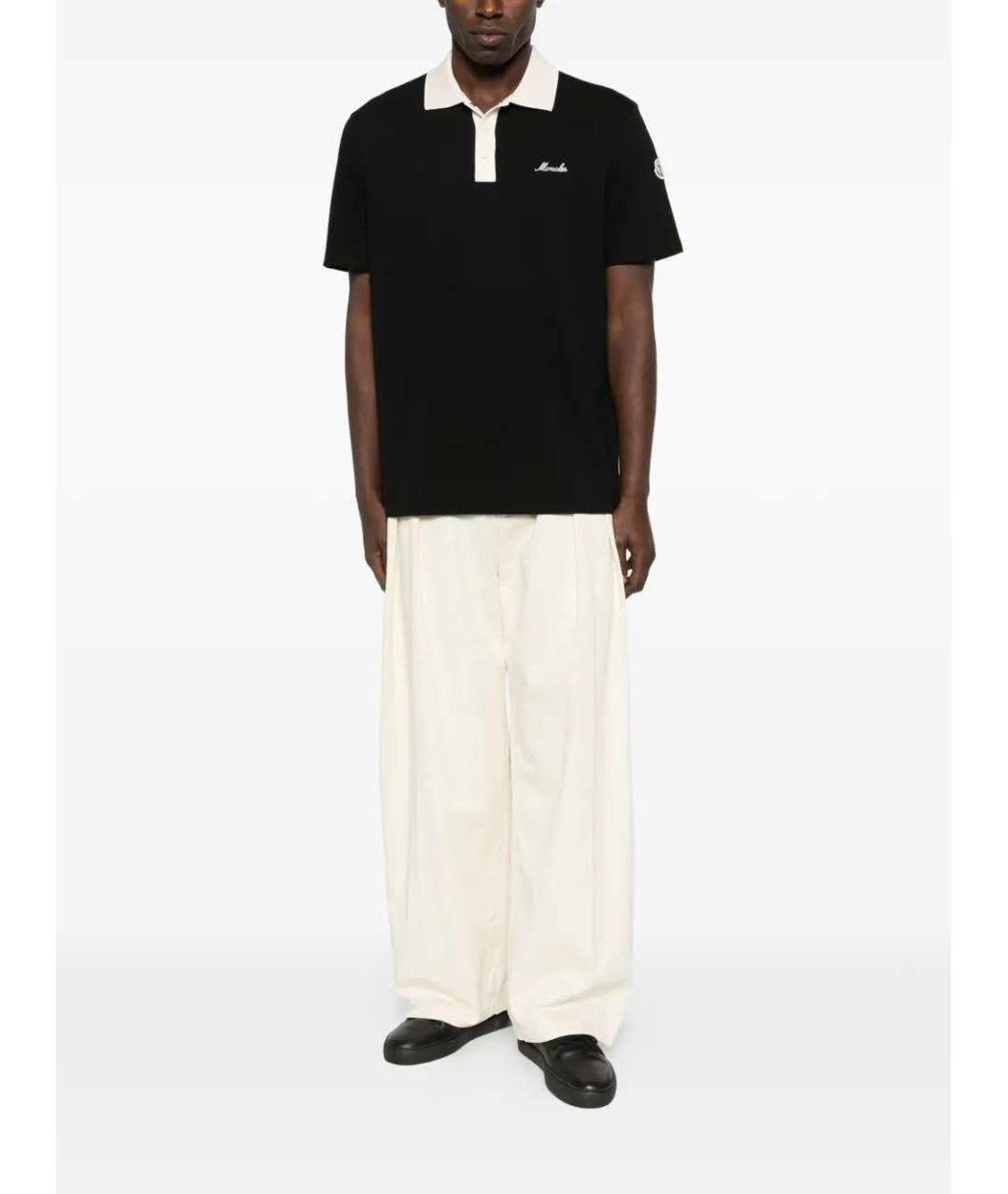 MONCLER Черное хлопковое поло с коротким рукавом, фото 4