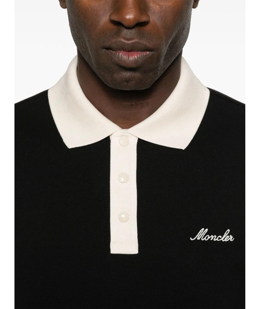MONCLER Черное хлопковое поло с коротким рукавом, фото 5