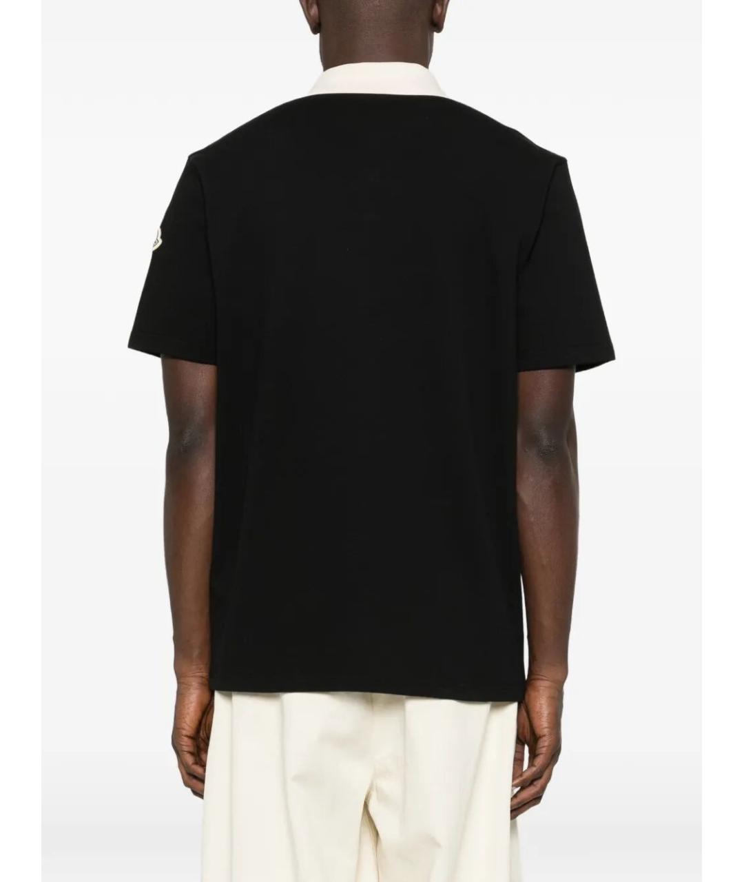 MONCLER Черное хлопковое поло с коротким рукавом, фото 3
