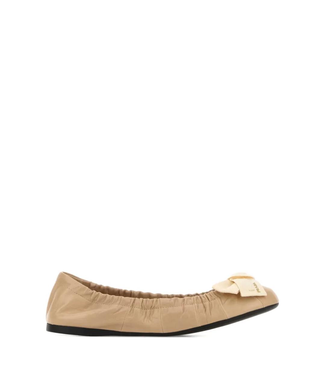 PRADA Бежевые кожаные балетки, фото 1