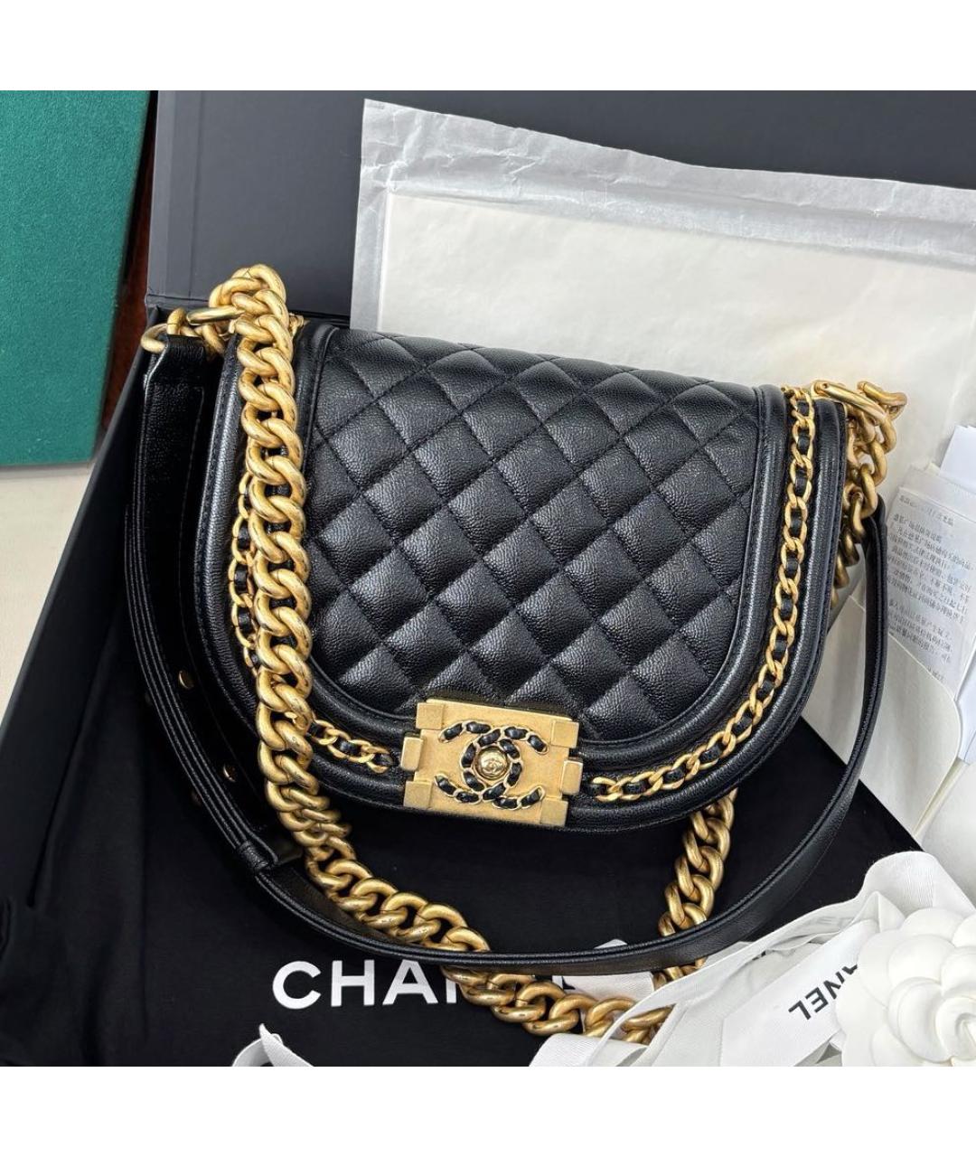 CHANEL Черная кожаная сумка через плечо, фото 8