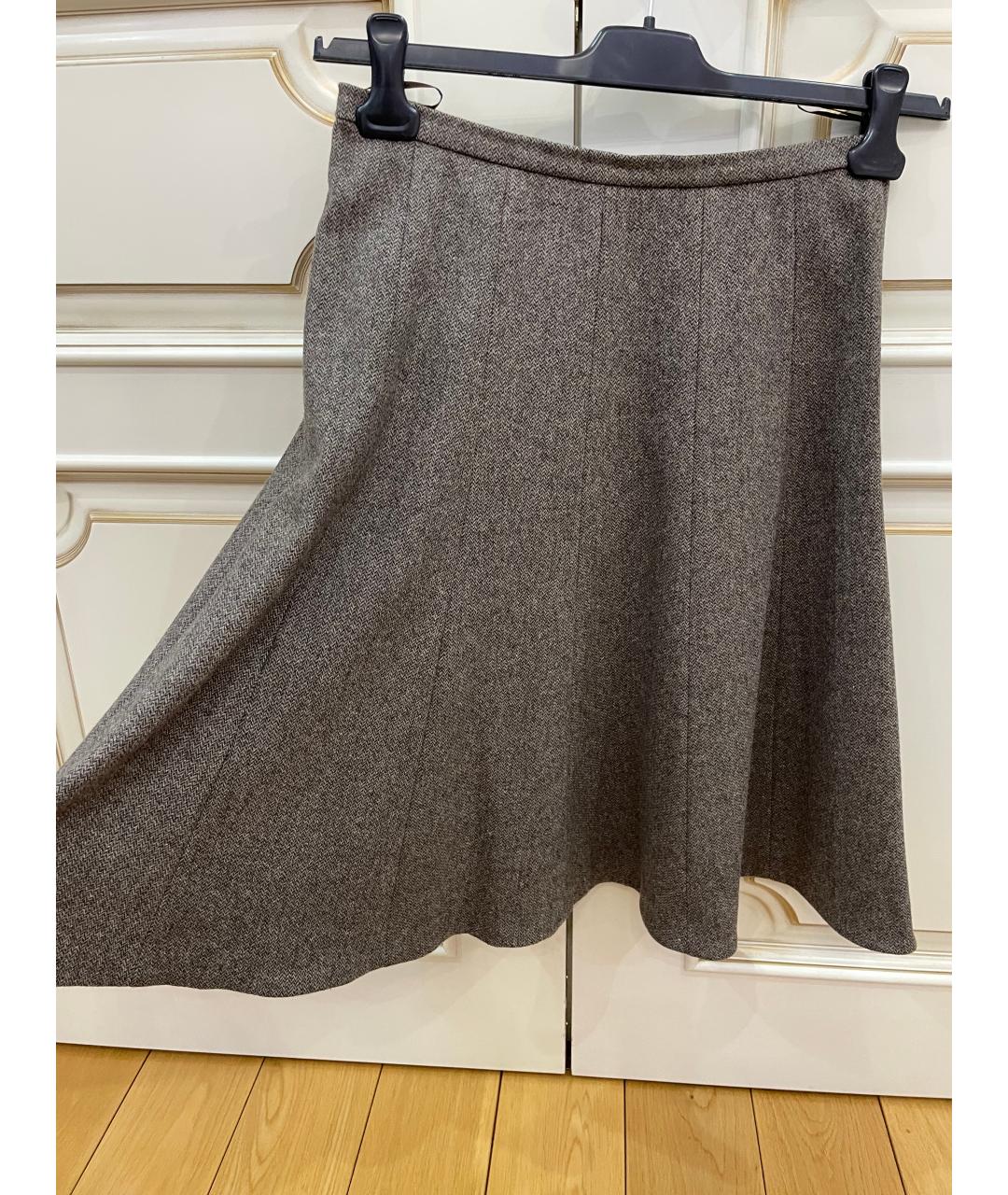 MAX MARA STUDIO Коричневая шерстяная юбка миди, фото 2