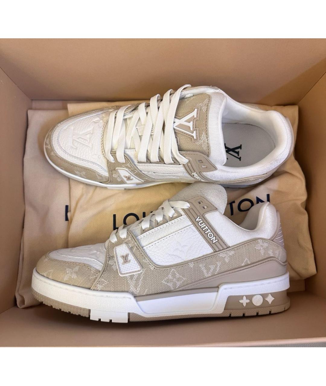 LOUIS VUITTON Бежевые кожаные кеды, фото 6