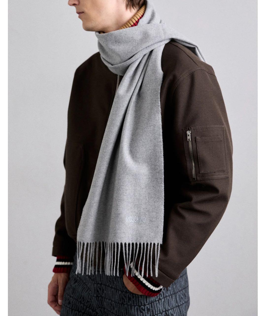 MOSCHINO Серый шерстяной шарф, фото 5