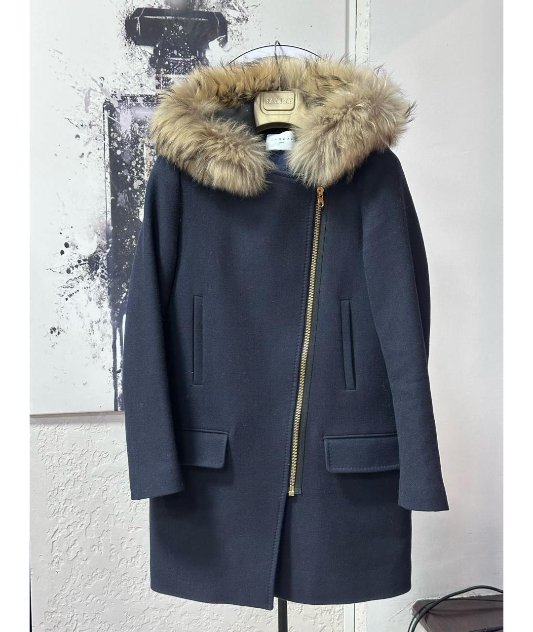 SANDRO Темно-синее шерстяное пальто, фото 9