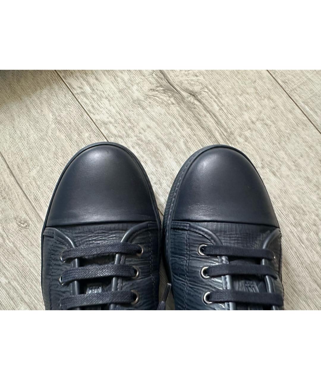 LANVIN Темно-синие кожаные низкие кроссовки / кеды, фото 4