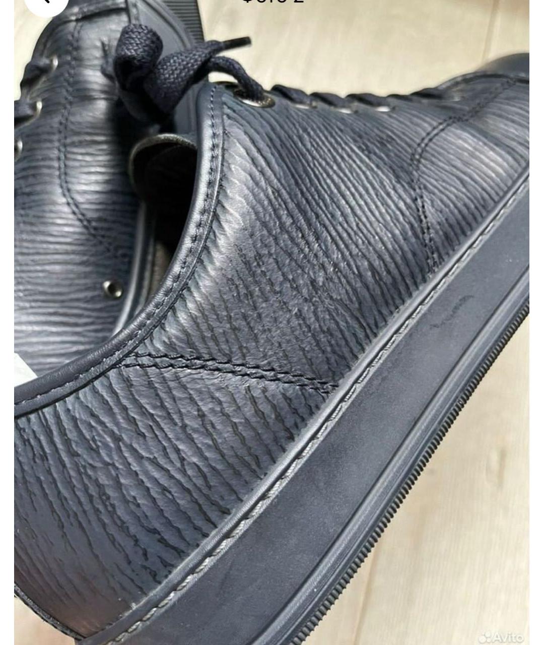 LANVIN Темно-синие кожаные низкие кроссовки / кеды, фото 6