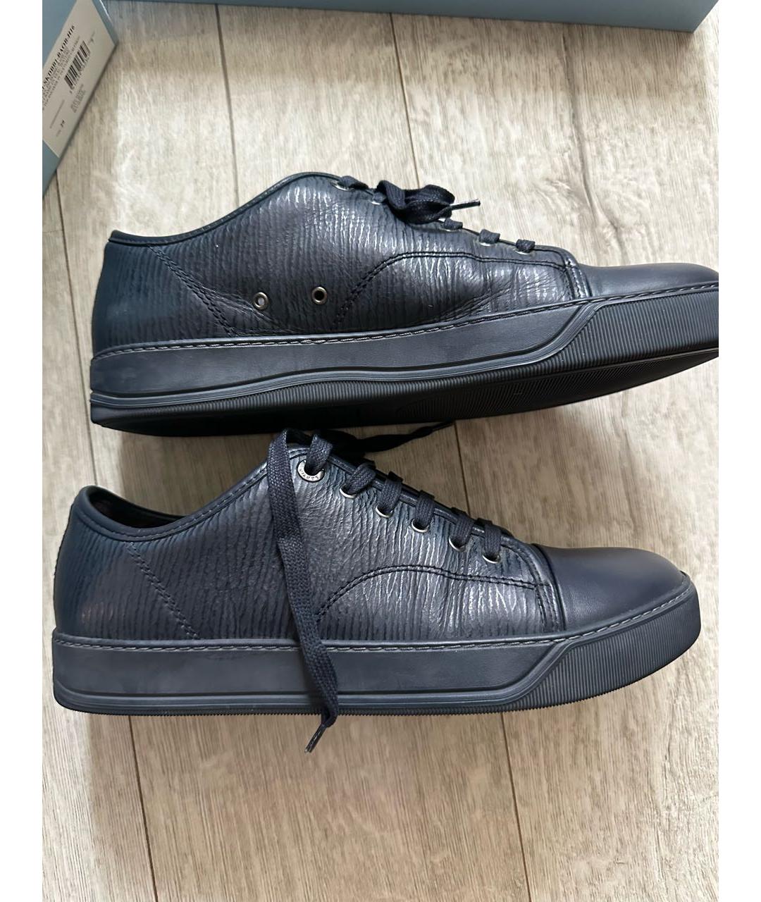LANVIN Темно-синие кожаные низкие кроссовки / кеды, фото 7