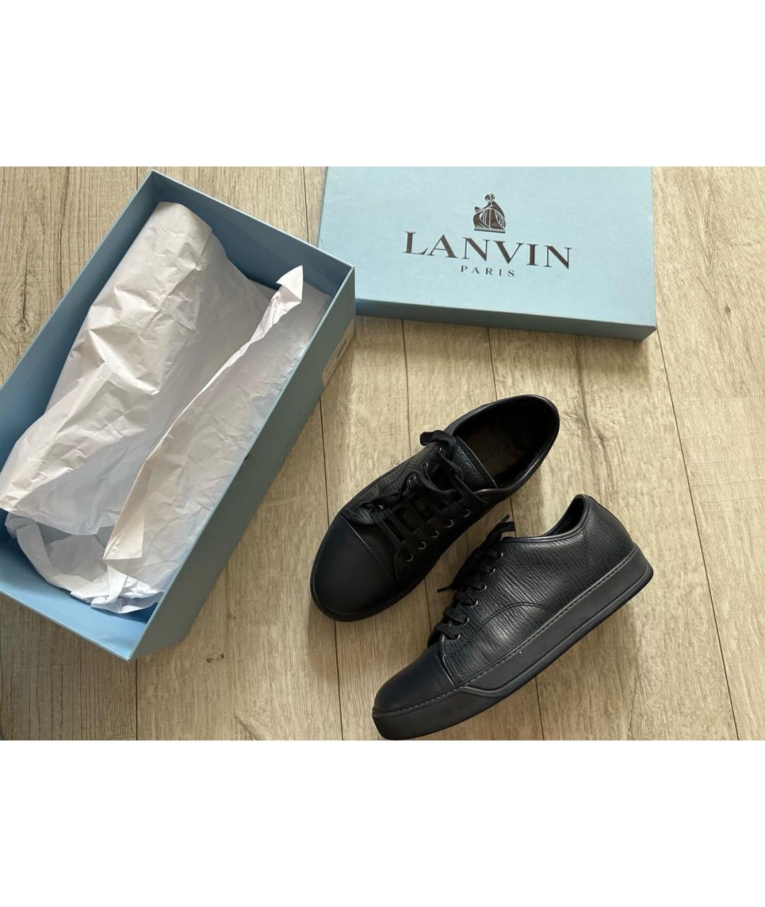 LANVIN Темно-синие кожаные низкие кроссовки / кеды, фото 2