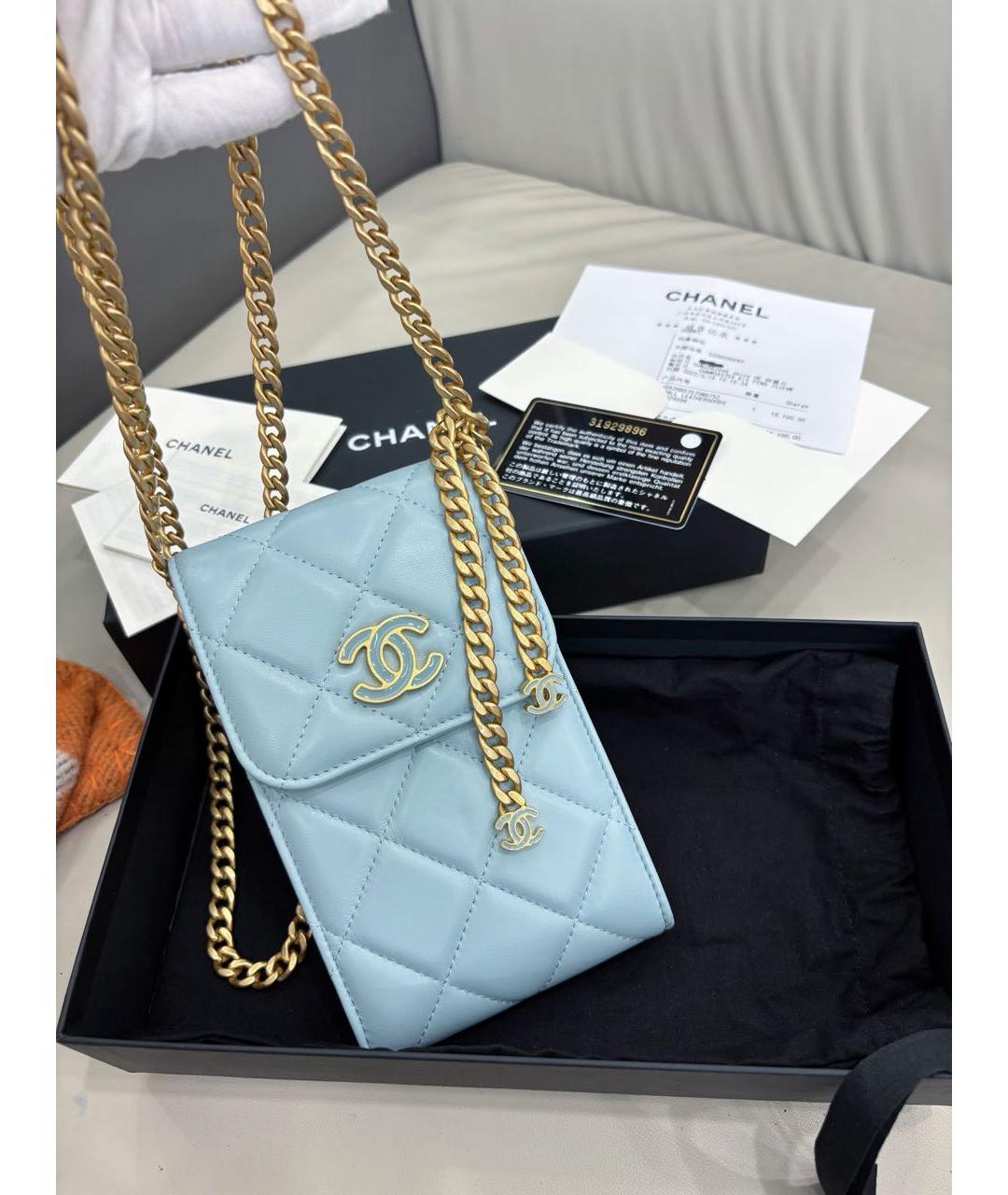 CHANEL Голубая кожаная сумка через плечо, фото 8