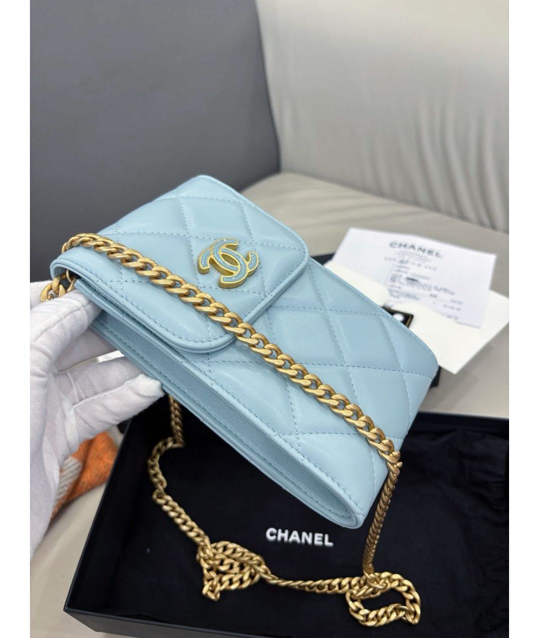 CHANEL Голубая кожаная сумка через плечо, фото 3