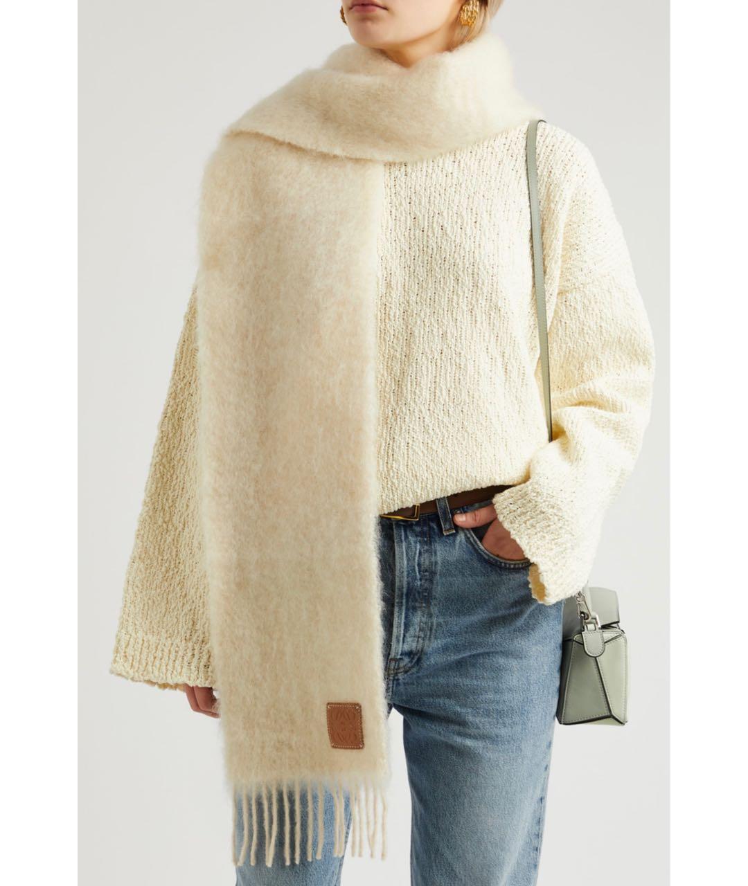 LOEWE Бежевый шерстяной шарф, фото 2