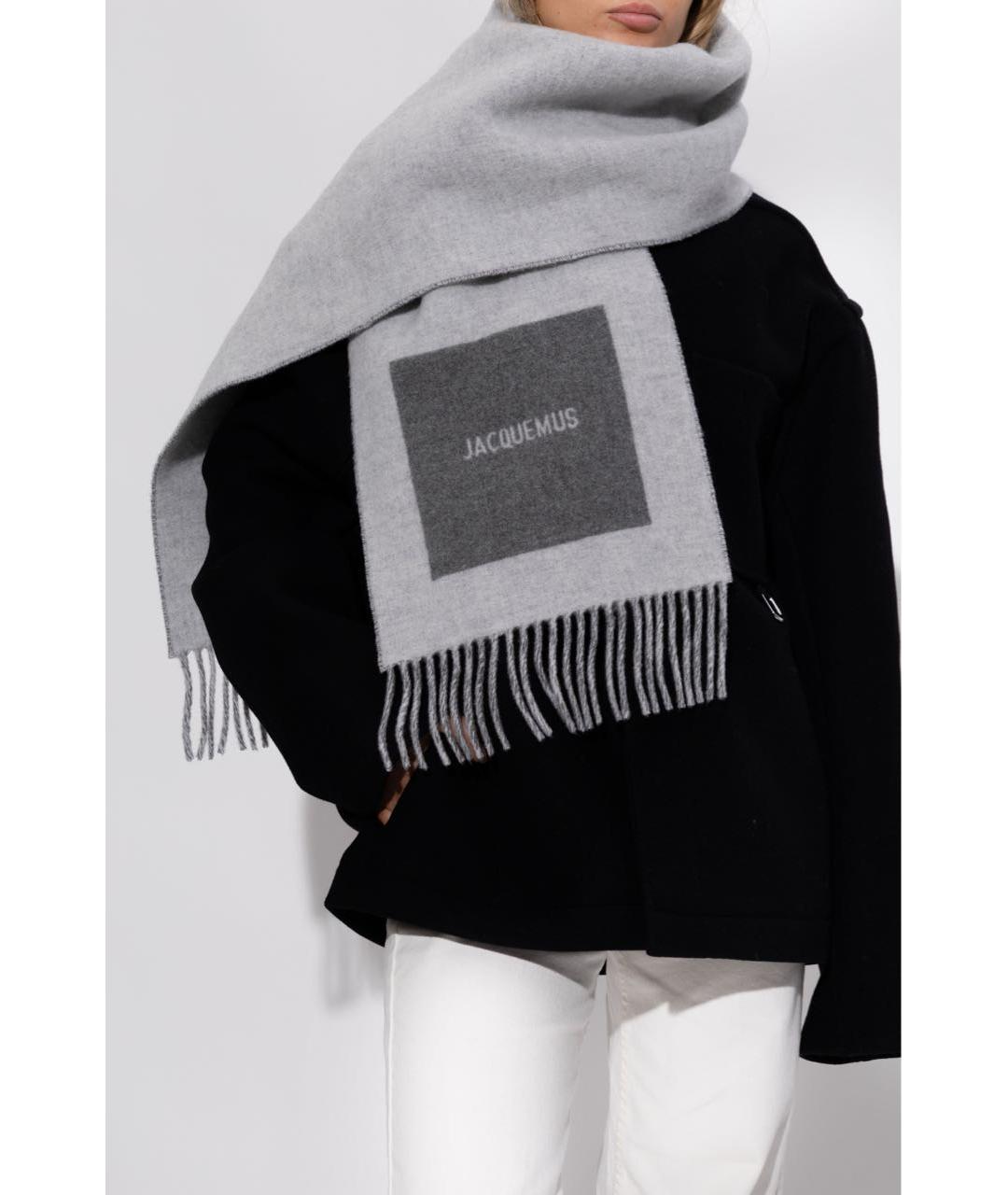 JACQUEMUS Серый шерстяной шарф, фото 3