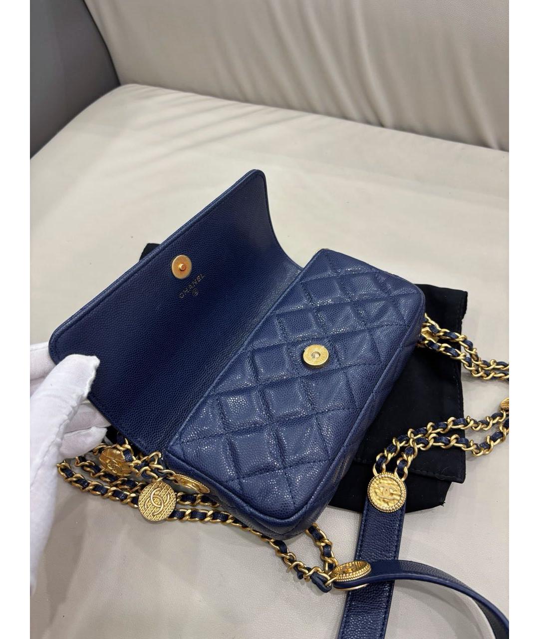 CHANEL Темно-синяя кожаная сумка через плечо, фото 8