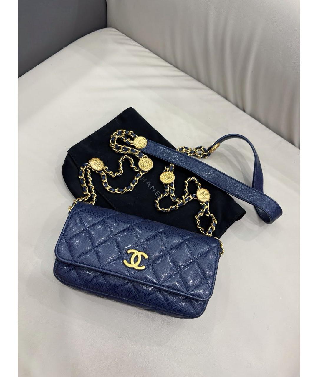 CHANEL Темно-синяя кожаная сумка через плечо, фото 9