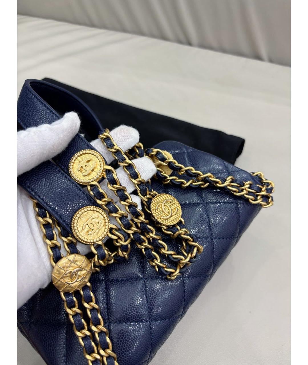 CHANEL Темно-синяя кожаная сумка через плечо, фото 6