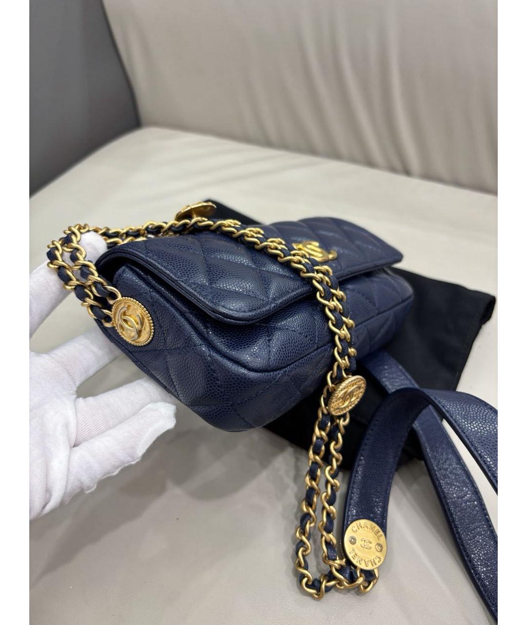 CHANEL Темно-синяя кожаная сумка через плечо, фото 4