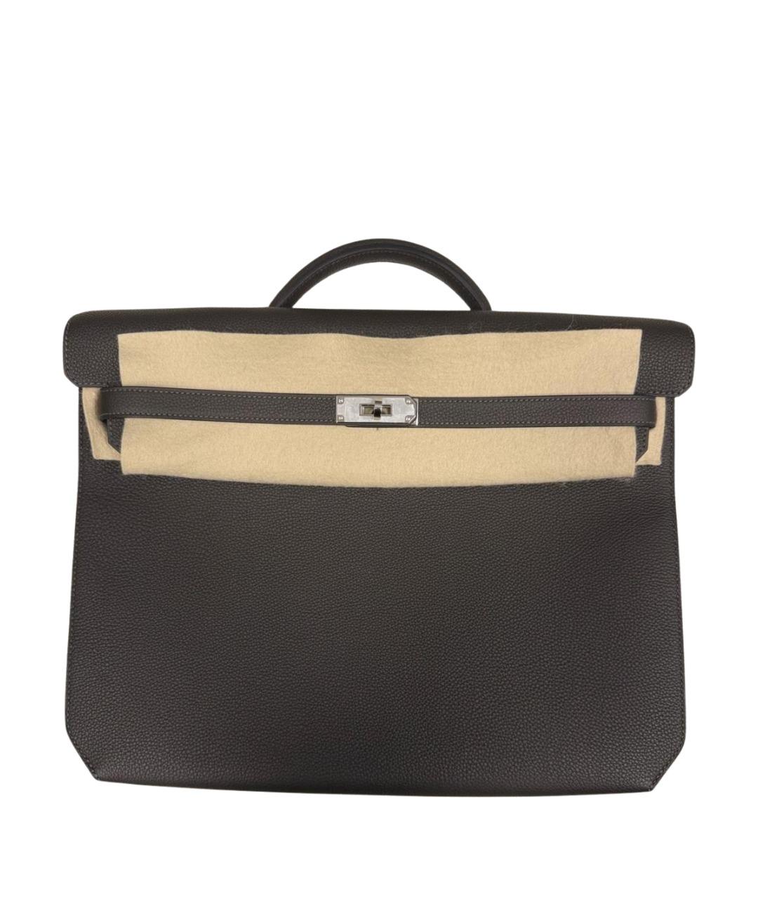 HERMES Антрацитовый кожаный портфель, фото 1