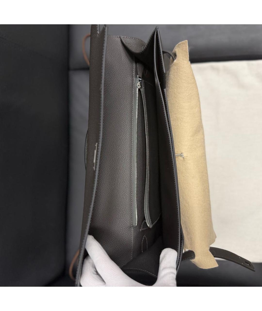 HERMES Антрацитовый кожаный портфель, фото 4