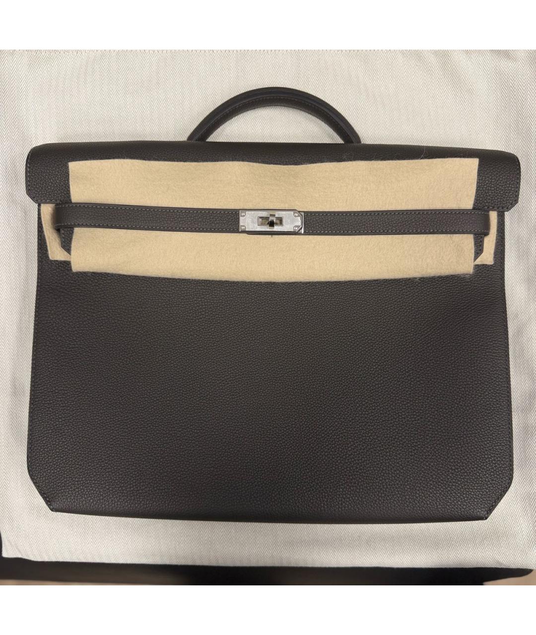 HERMES Антрацитовый кожаный портфель, фото 9