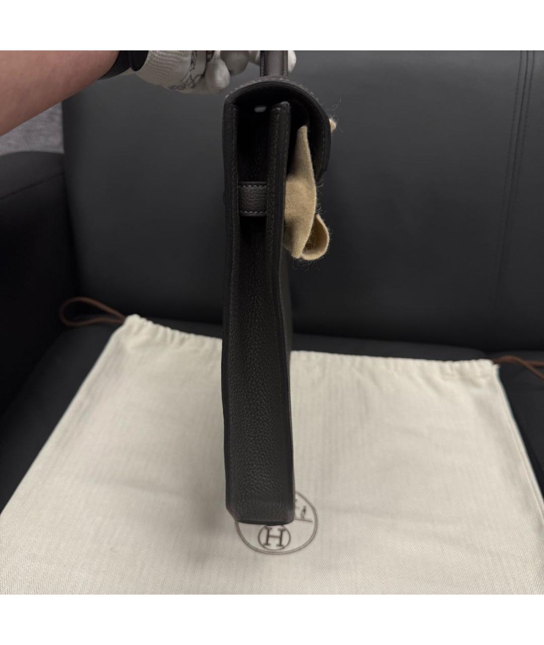 HERMES Антрацитовый кожаный портфель, фото 6