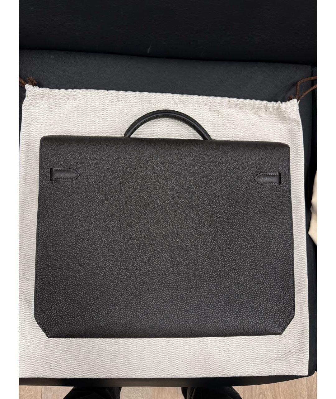 HERMES Антрацитовый кожаный портфель, фото 3