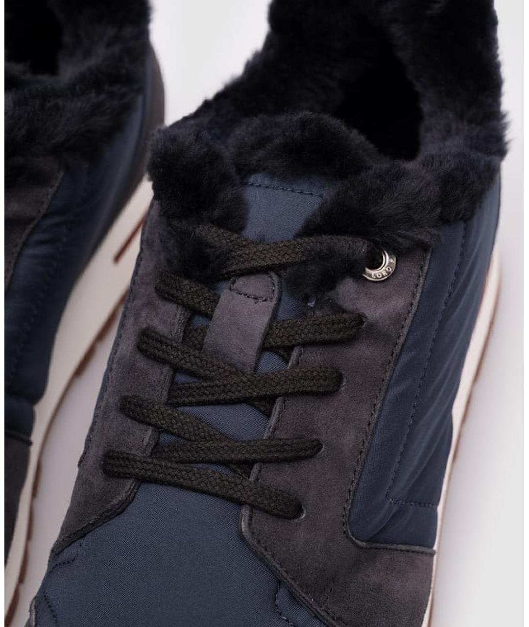 LORO PIANA Темно-синие замшевые кроссовки, фото 4