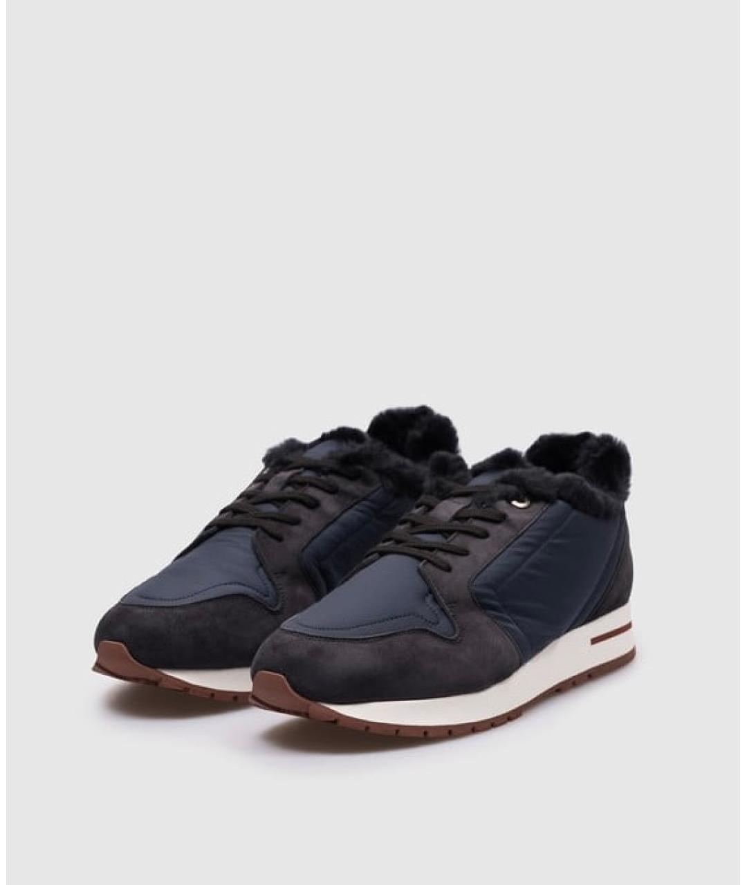LORO PIANA Темно-синие замшевые кроссовки, фото 2