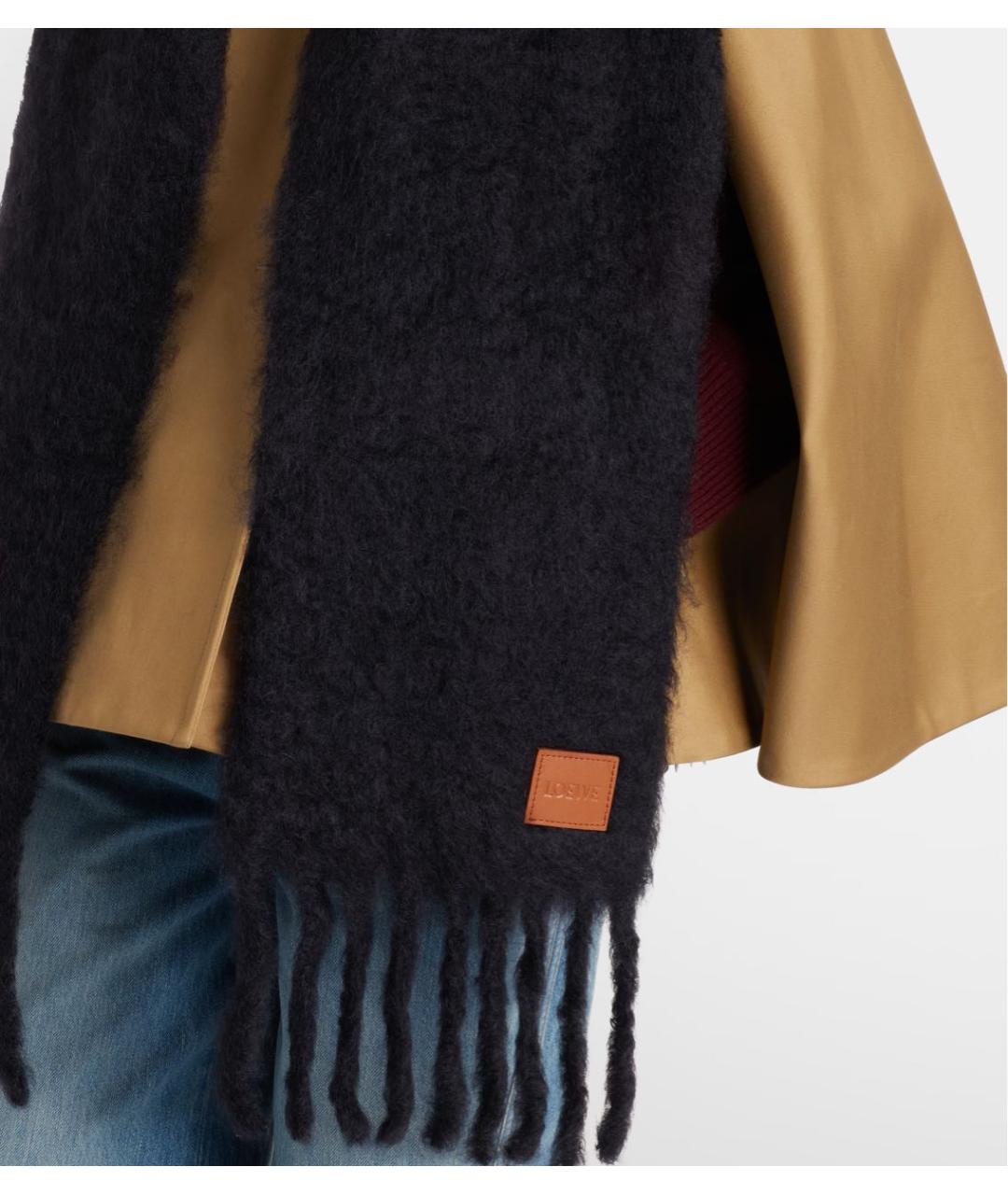 LOEWE Черный шерстяной шарф, фото 2